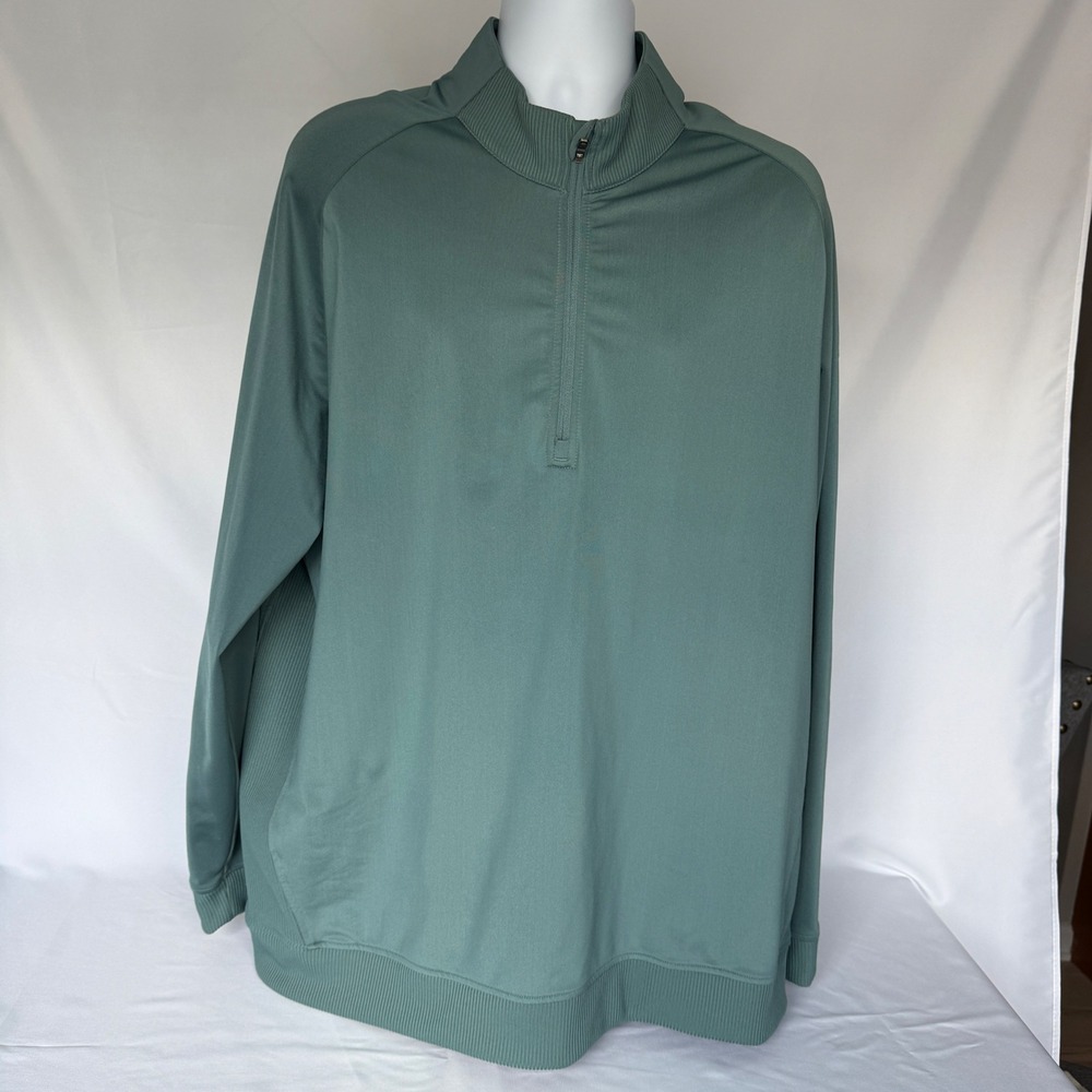 Adidas Golf Mens 2XL Quarter Zip Pullover Sage Green CY9400 Ribbed Performance
